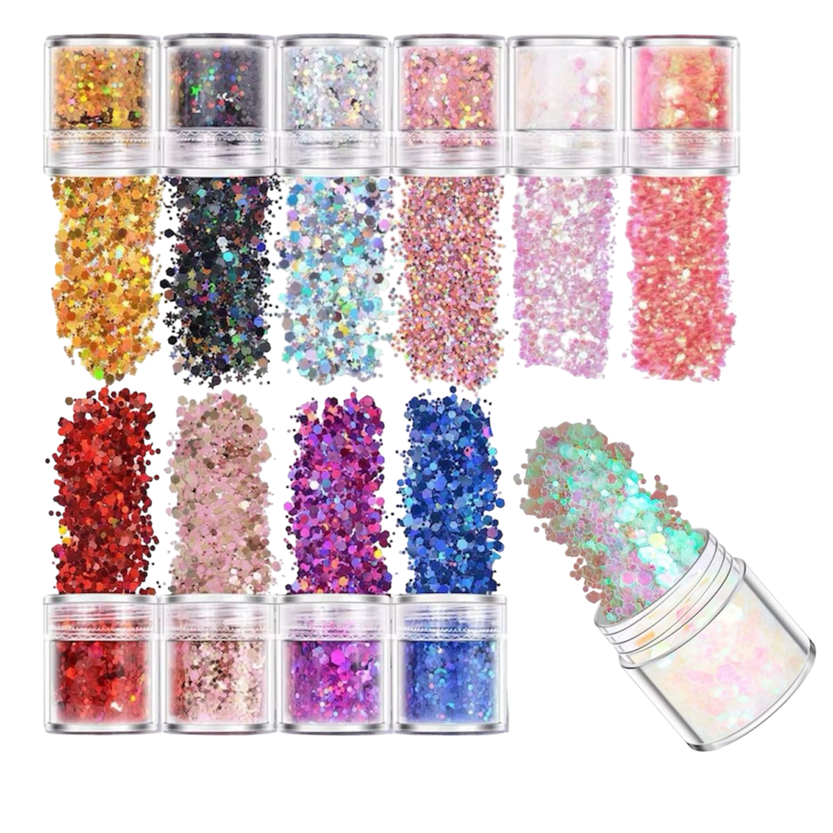 Decoración mix en mini pote, colección de 12 colores